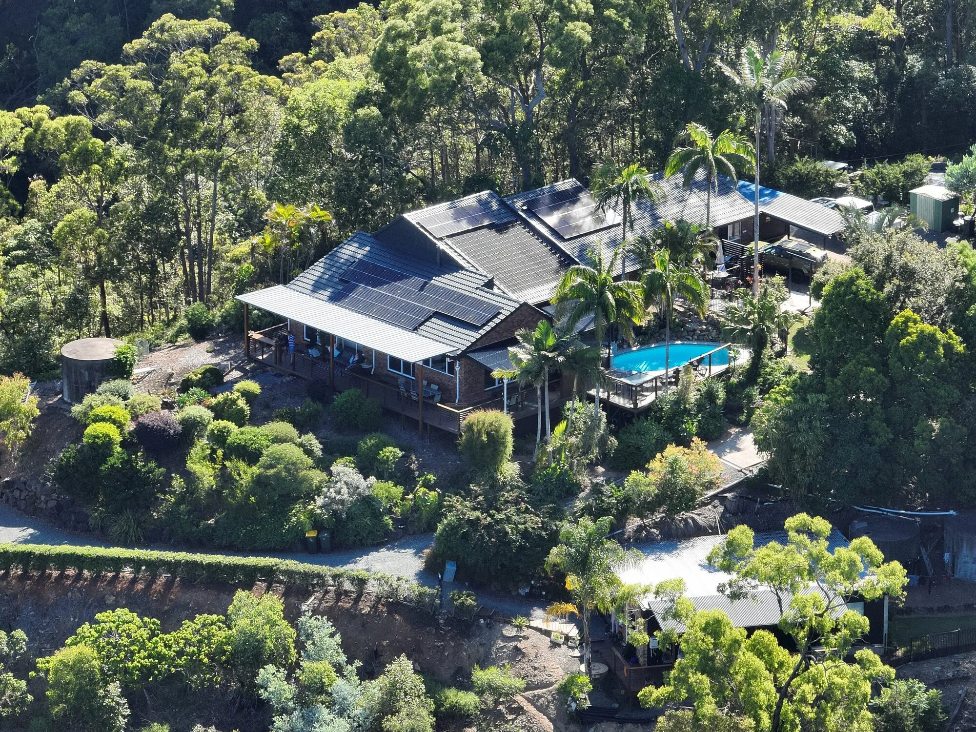 Aerial view of the whole property, House and Villa together on the hillside