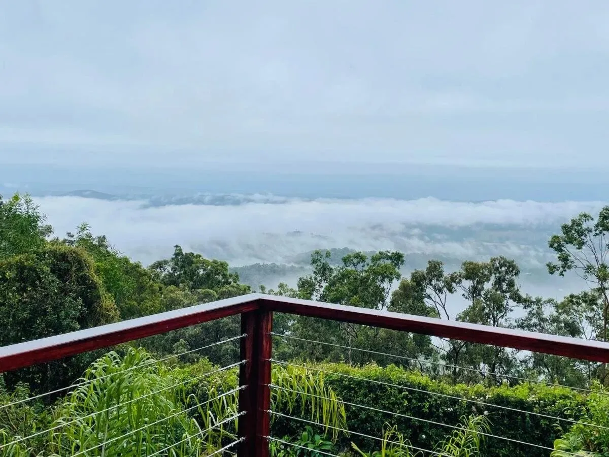 Fog filling the valley below the deck