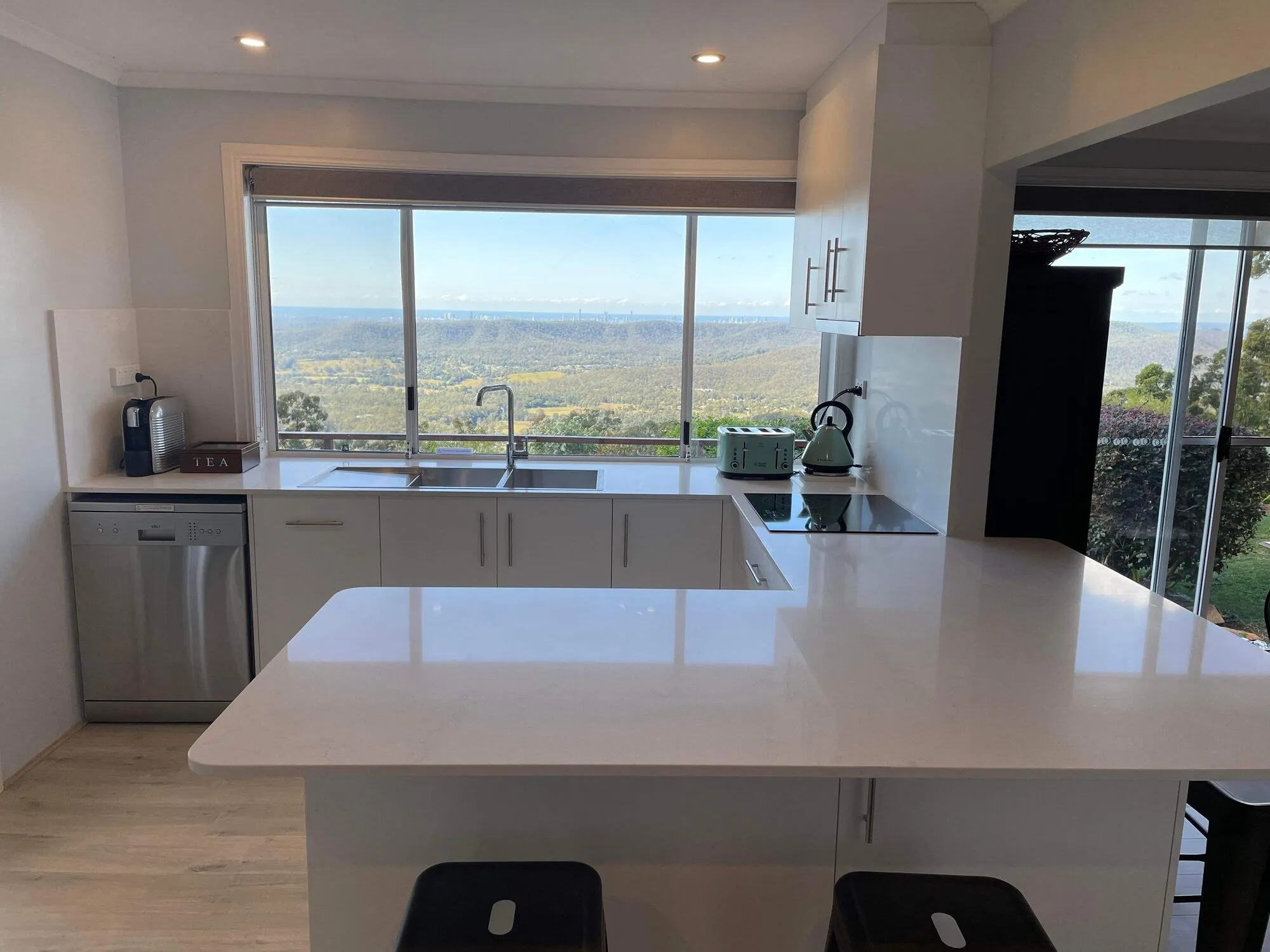 Kitchen island with mountain views